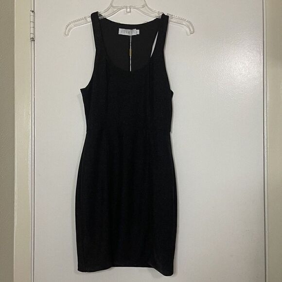 NEW MESHKI eva low scoop mini shimmer black dress size medium - Picture 6 of 8